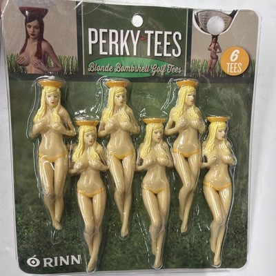 Perky Tees Pin Up Girls Sealed 6 Golf Tees Bachelor Party Gag Gift Blonde Hair