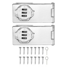 Password Rotary Hasp Lock 4" Length, Silver 2Pcs , 3-Digit Cabinet Locks
