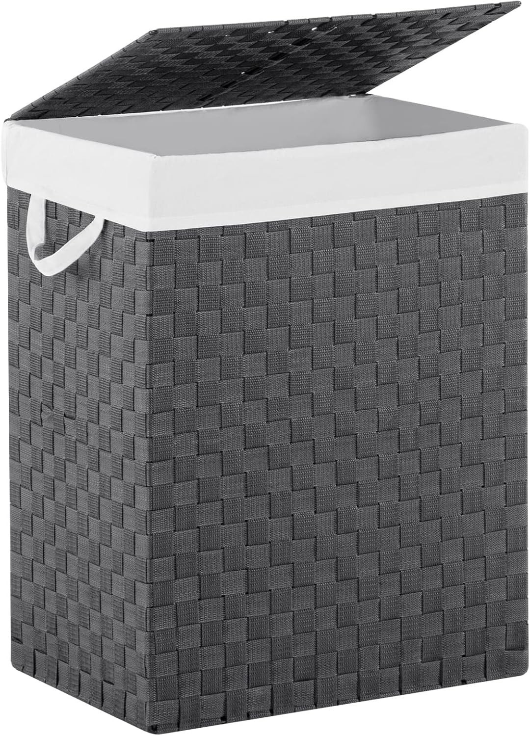 Handwoven Laundry Basket Hamper W/ Removable Liner Bag & Lid Collapsible Clothes