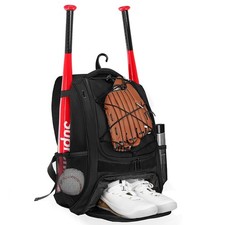 Black Baseball Backpack for Adults Softball Bat Bag with Shoe Compartment