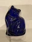 Signed Blenko Cobalt Blue 2018 Art Glass Cat Kitten Figurine Sculpture MCM Style