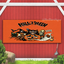 Halloween Retro Art Spooky Spirits Indoor Outdoor Banner Sign with grommets