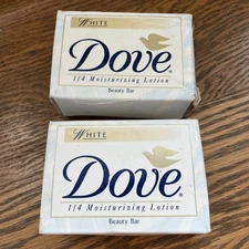 Vintage 1997 Dove Soap White 4.75 Oz  1/4 Moisture Lotion Beauty Bars (2)