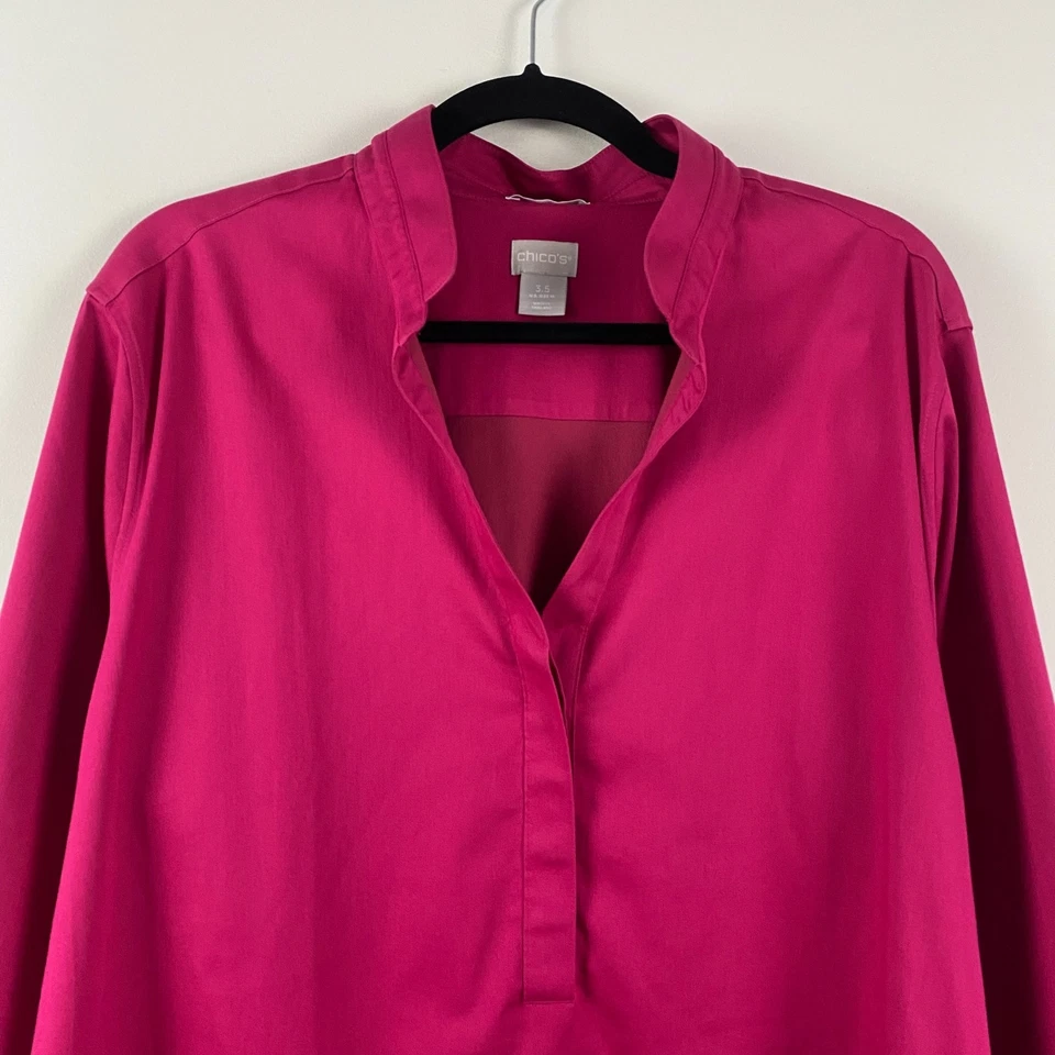 Camisa túnica Chicos sin hierro elástica popover talla 3,5 EE. UU. 18 rosa mangas 3/4 Foto 2 de 4