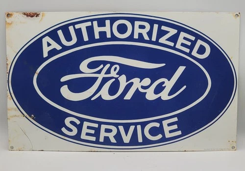 Vintage Ford Authorized Service Station Porcelain Enameled Metal Sign