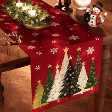 Christmas Table Runner,13X72 Seasonal Christmas Tree Snowflakes Seasonal Deco...