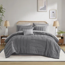 Mainstays 11-Piece Bed in a Bag Comforter Set with Sheets, Grey Texture, King