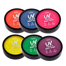Water Activated UV Black Light Face and Body Paint - 6 Color Pack - Costume, Hal
