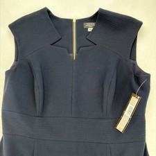 NWT Tahari Arthur S Levine Navy Blue Midi Sheath Dress Sz 14P $128 Career NWT