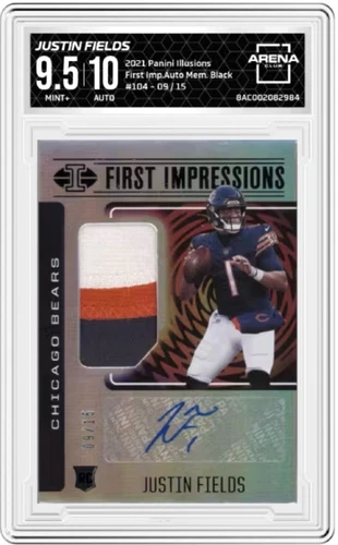 2021 Panini Illusions First Impressions #104 Justin Fields RPA /15 Arena 9.5 RC