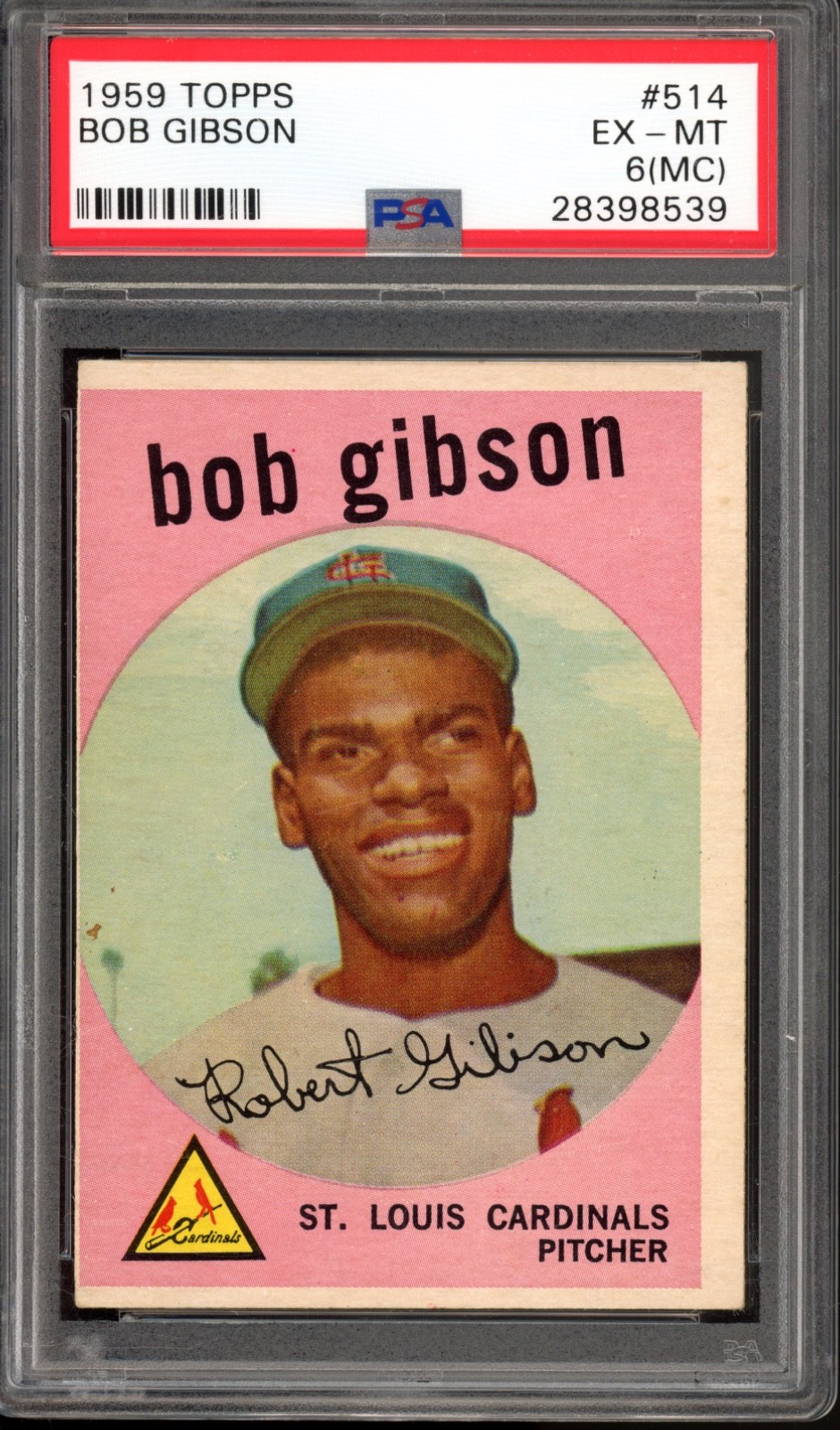 1959 Topps #514 Bob Gibson Rookie PSA 6 (MC) Vintage HOF RC Baseball Card (8539) view 1
