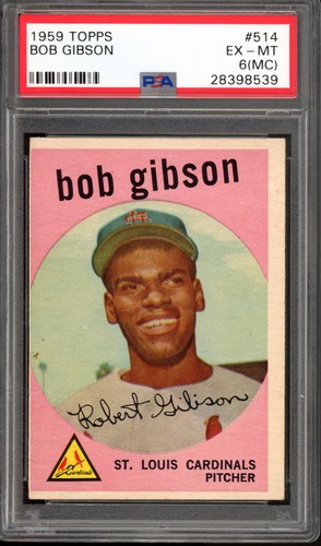 1959 Topps #514 Bob Gibson Rookie PSA 6 (MC) Vintage HOF RC Baseball Card (8539)