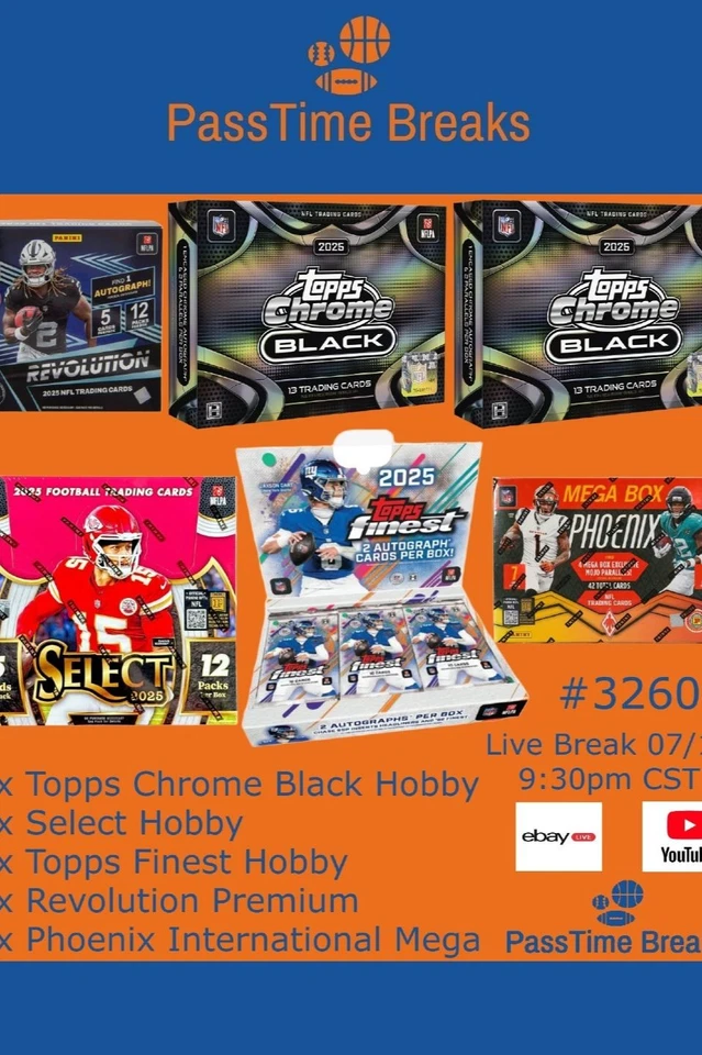 2025 TOPPS CHROME BLACK FINEST SELECT FOOTBALL - 6x Box Hobby - BREAK 3260