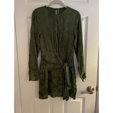 Mango Green Satin Jacquard Knot Front Dress 4