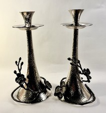 Pair Micheal Aram 11" Black Orchid Hammered Metal Candle Stick Holders