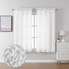 Lecloud Leia Texture Sheer White Curtains 54 38"W x 54"L Pack of 2 ,