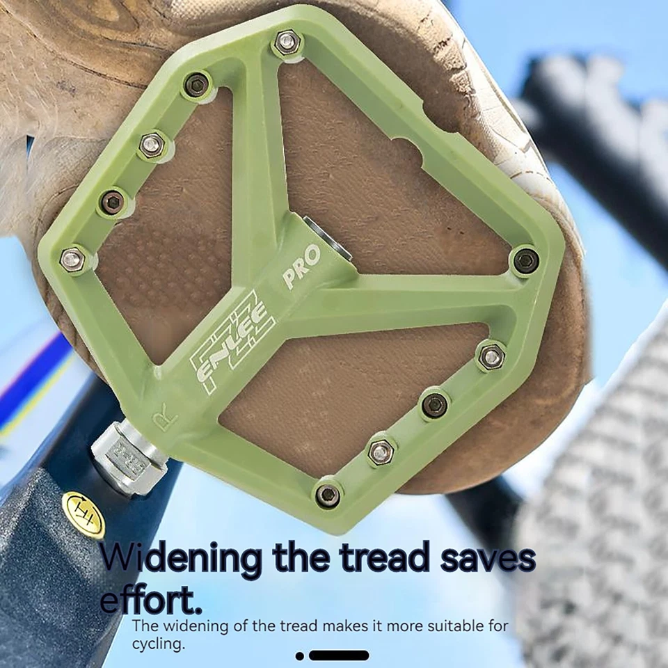 Pedales de nailon para bicicleta de carretera ENLEE MTB, ensanchamiento ligero, pedales de cojinete DU de 9/16 pulgadas Foto 3 de 4