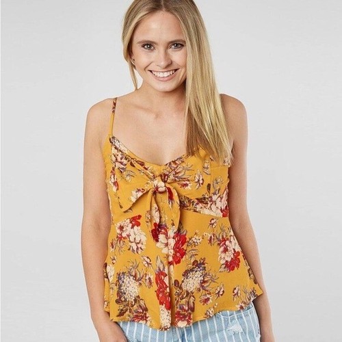 Buckle Lily White Women’s Yellow Red Floral Tie Front Cami Tank Top Size Medium - Picture 6 of 7