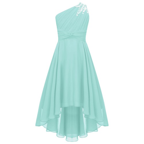 Kids Girls Ball Gown Chic Dress Party Evening Proms Bridesmaid One Shoulder - Picture 27 of 75