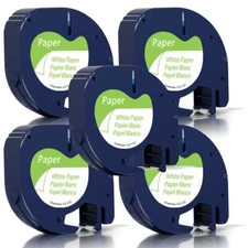 5 PK DYMO LetraTag Tape Refills 91330 12mm Compatible for LT-100H White Paper