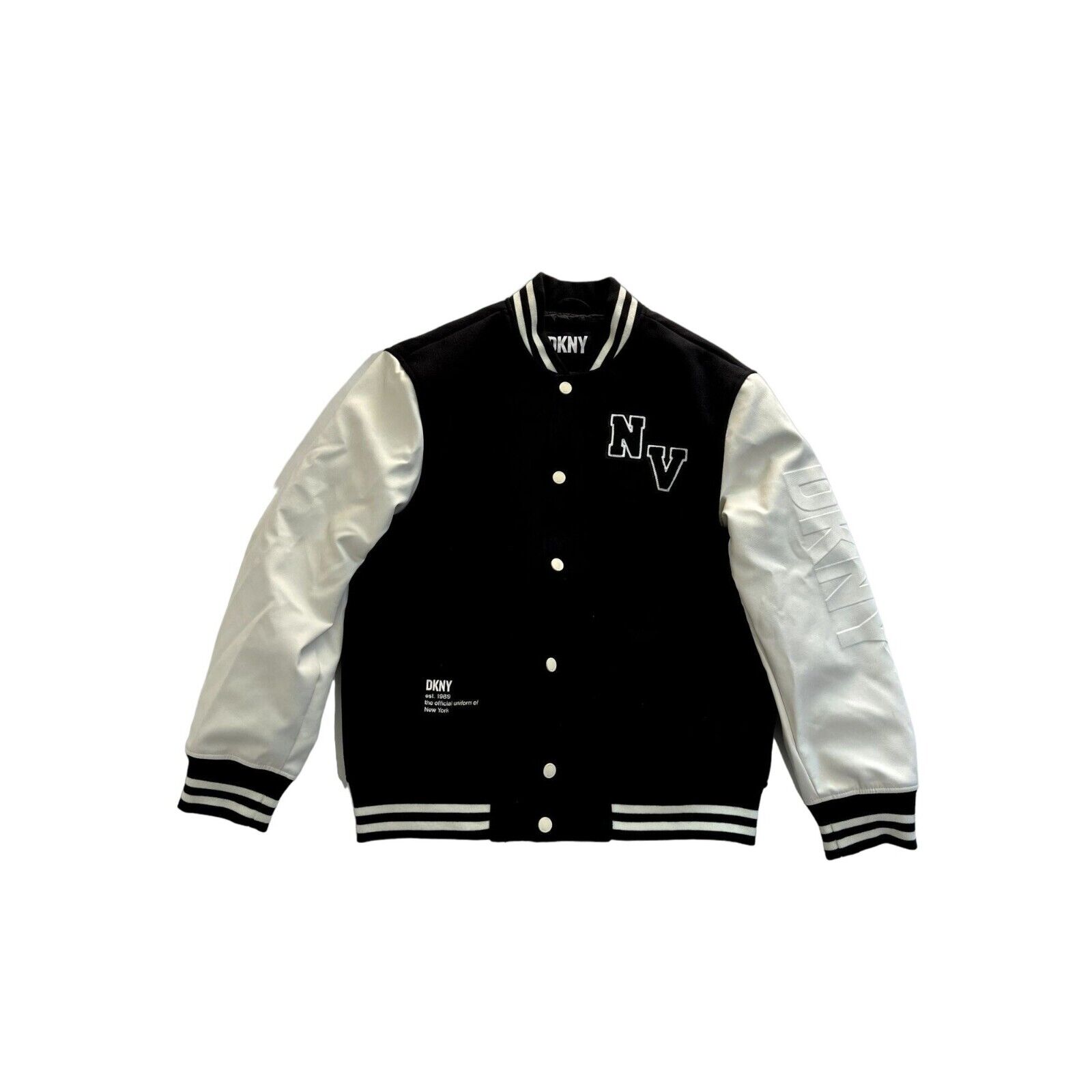 DKNY Classic Varsity Jacket in Black White - image 1