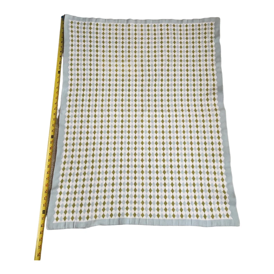 Migi Blue Green Diamond Pattern Argyle Baby Blanket 100% Cotton 28 X 39 Inches - Image 4 of 4