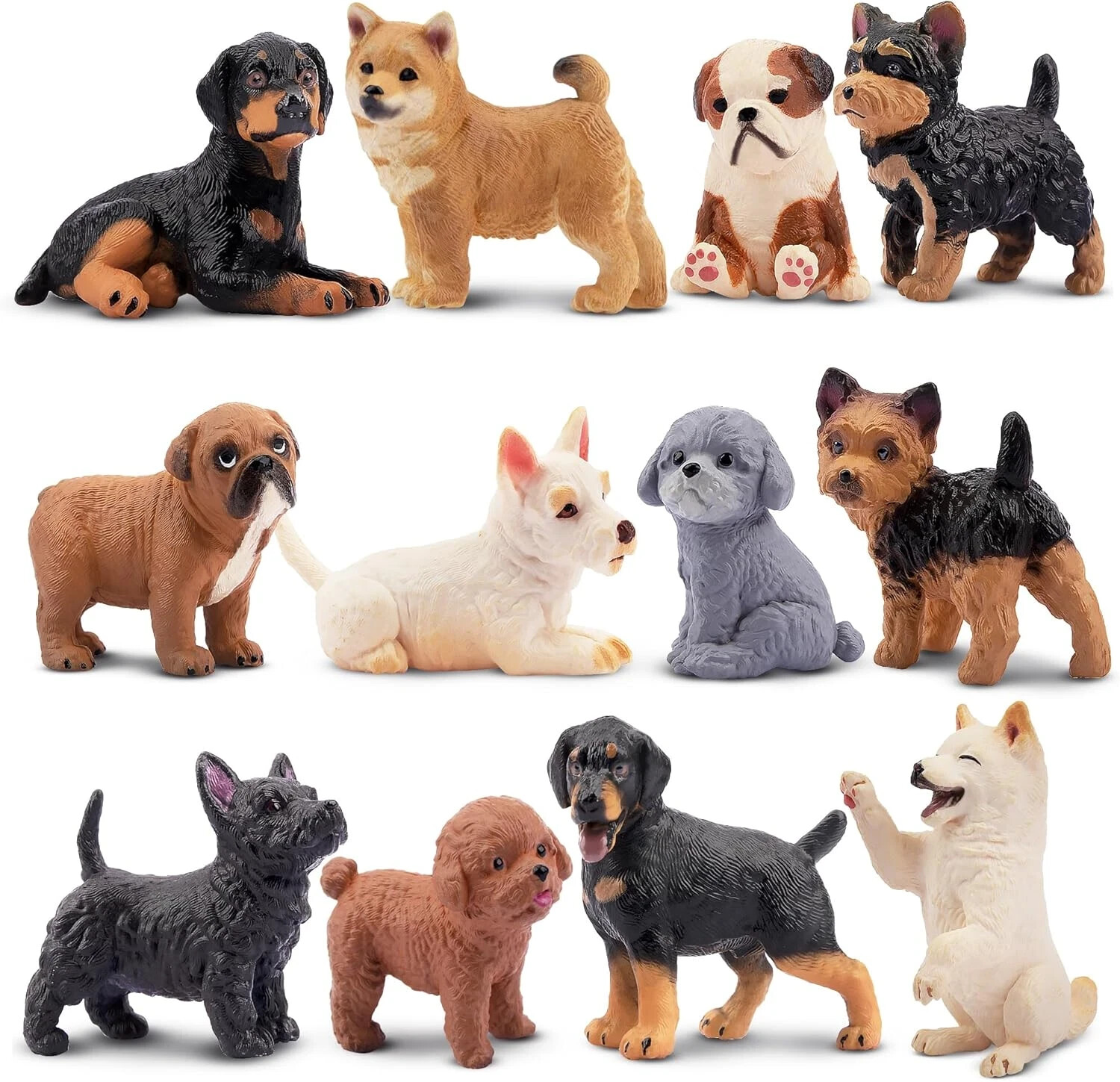 12-Piece Mini Realistic Hand-Painted Dog Toy Set – Assorted Breeds