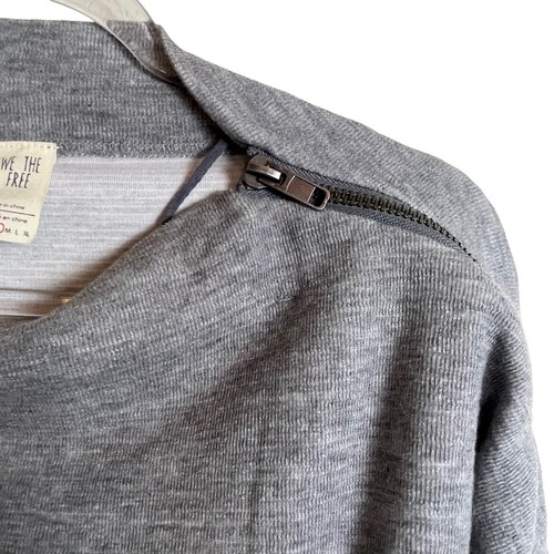 We the Free Nikala Gray Zip Drop Shoulder Dolman Sleeve Shirt - Picture 3 of 8