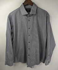Nordstrom Tech Smart Trim Fit Button Grey Stripe Dress Shirt Men's 17 32/33