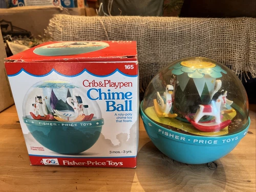 Vtg 1973 Fisher-Price Roly Poly Chime Ball that Floats in Orig Box Carousel #165