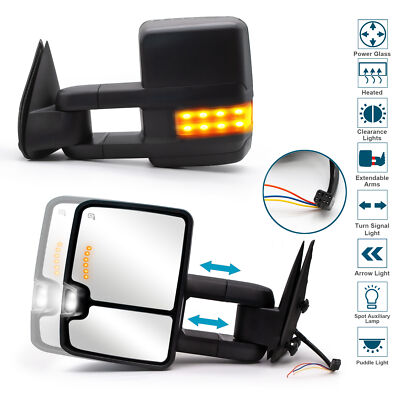 Switchback Towing Mirror For Silverado Sierra - Compatible With 2007-2013 Chevy Silverado GMC Sierra Tow Mirror With Power Adjusted Heated Glass Running Light Turn Signal Light Backup Lamp Black In - Foto 9