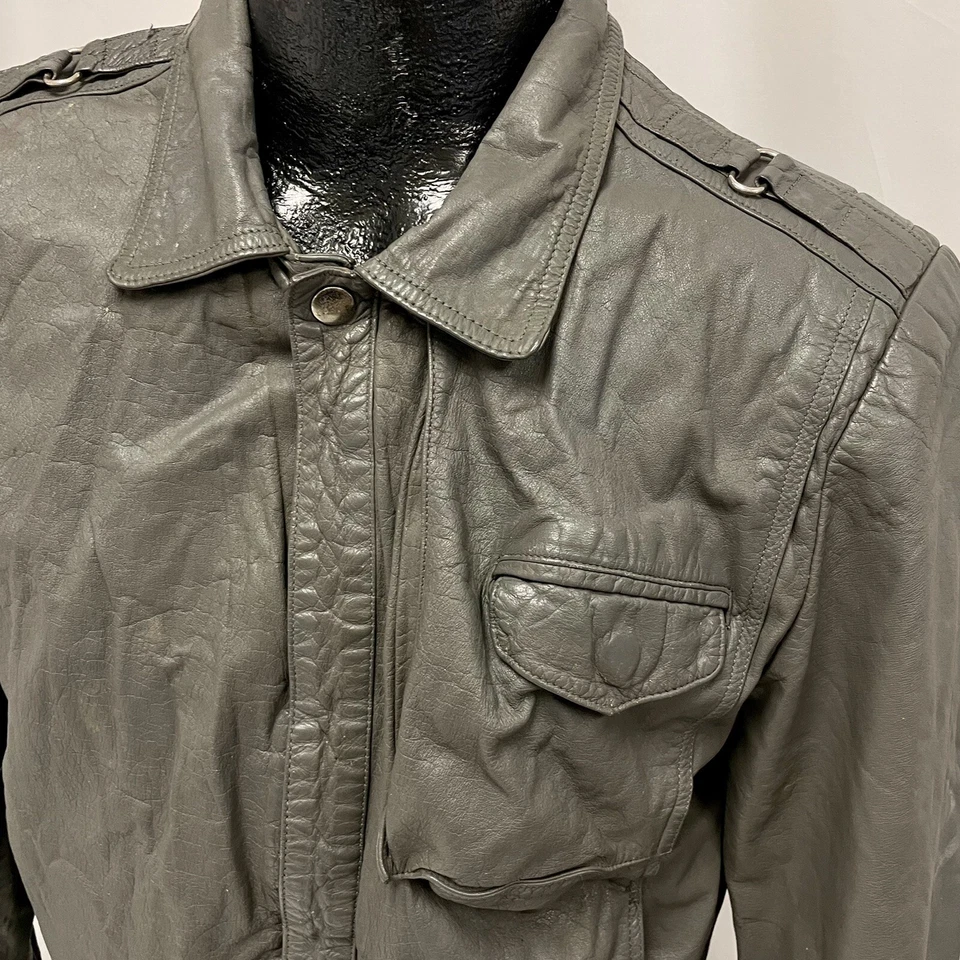 Винтажный 80 90-х Wilsons серый кожаный кафе гонщик куртка MOTO мотоцикла мотоциклиста пальто 42 - Изображение 4 из 4