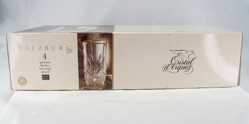 Cristal d’Arques Salzburg Gold Rim 12oz Beverage Goblet Glasses-4 New in Box - Picture 3 of 4