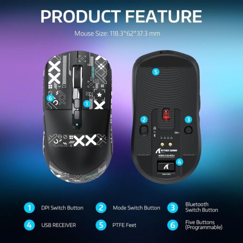 ATTACK SHARK X6 49g SUPERLIGHT Mouse with Magnetic Charging Dock, PixArt PAW3395 - Picture 13 of 50