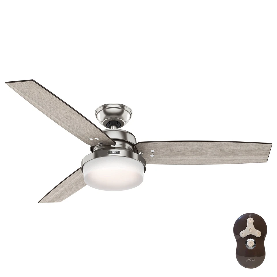 Hunter Fan 52 inch Casual Brushed Nickel Indoor Ceiling Fan with Light 3 Blades