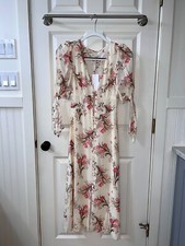 NWT Reformation Bryar Dress Leila 0 Midi Length Puff Shoulder Sleeve TiesÂ