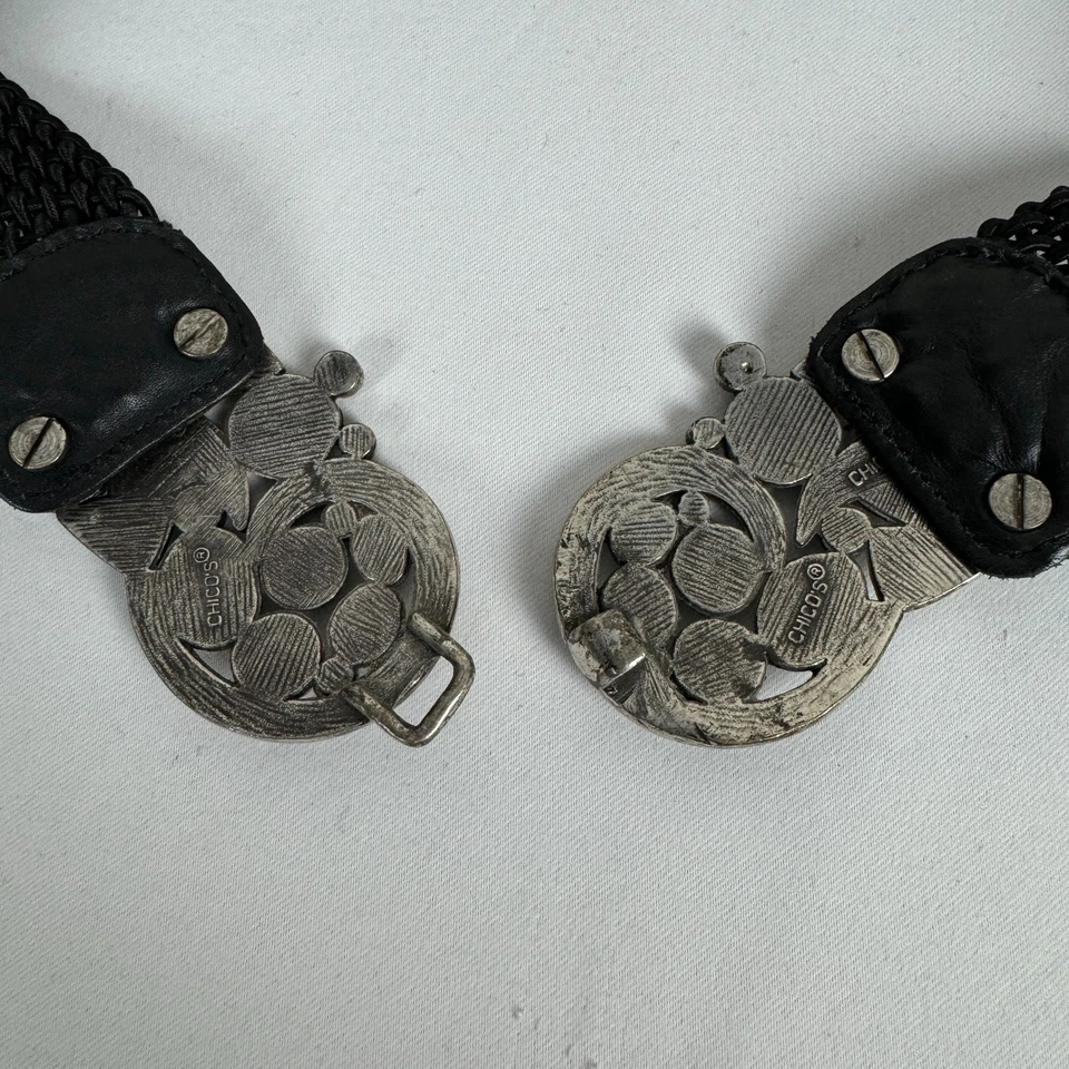 Chico's 弹力腰带多色上釉扣 20 世纪 70 年代波西米亚时尚配件 — 第 4/4 张图片