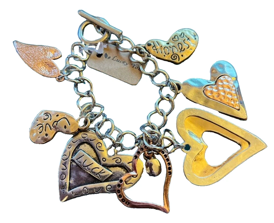 Pulseira de berloque de cristal inspiradora coração ouro prata cobre 3 tons namorados - Imagem 2 de 2