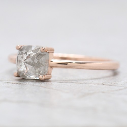 1.03 Ct Cushion Salt And Pepper Diamond Ring 14K Rose Gold Engagement Gift Ring - Picture 2 of 9