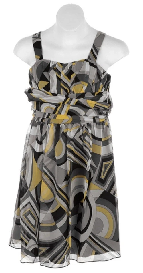 Vestido Pirueta Los Angeles EDIE Gris Estampado Geométrico Seda Gasa Forrado - 16 Foto 2 de 4