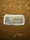 1 oz Hand Poured Silver Bar - Skull & Bones .999 Fine Silver
