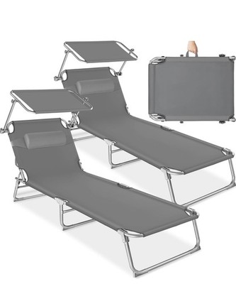 Tectake 2Er Set Sonnenliege - Leicht Und Klappbar, zusammenklappbar mit Griff
