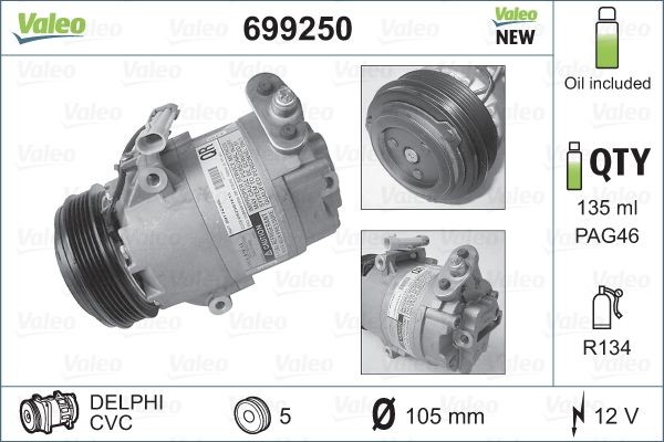 VALEO 699250 Compresseur climatisation résout les pannes d'air chaud et de buée