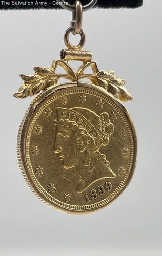 22K Yellow Gold 1899 Liberty Head Half Eagle Coin Pendant In 10K Holder