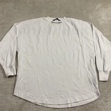 Palm Angels Shirt Mens L White Curved Logo Long Sleeve Back Print Gothic