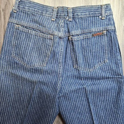 80s TROUSERS UP Railroad Pinstriped Dark Wash Denim Women's Blue