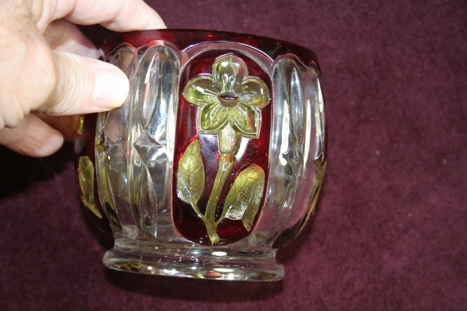 GREENSBURG Glass Co. Ruby Flash, Sunken Primrose, Florida Spoon Holder, Antique. - Image 3 of 4