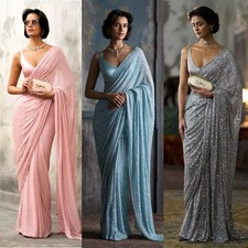 WEDDING DESIGNER BOLLYWOOD SAREE BLOUSE NEW SARI INDIAN PAKISTANI PARTY WEAR NEW