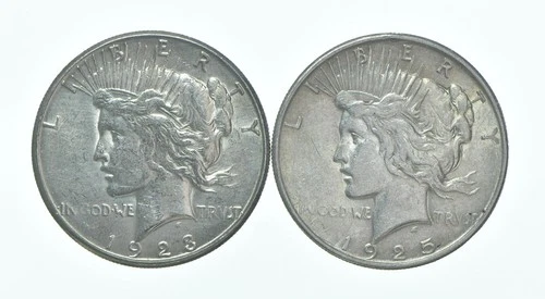 1923-S & 1925 Peace Silver Dollar $1 Bullion Collection Lot *155