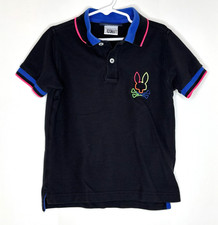 Psycho Bunny Boys XS 5/6 Black Short sleeve polo shirt top Colorful Logo Pima